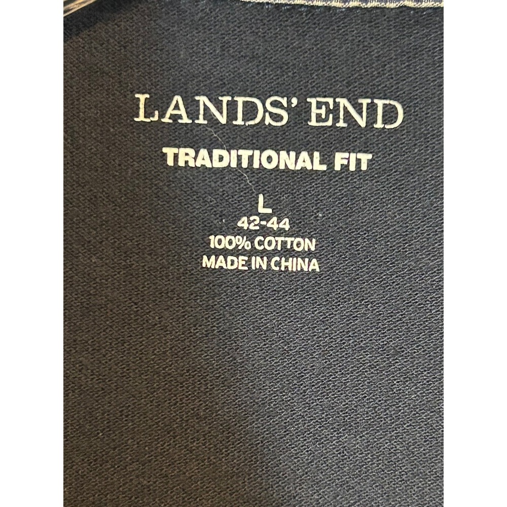 Lands End Mens Navy Blue Gingham Trim Cotton Pique Polo Shirt Large 42-44 Preppy - Picture 2 of 7